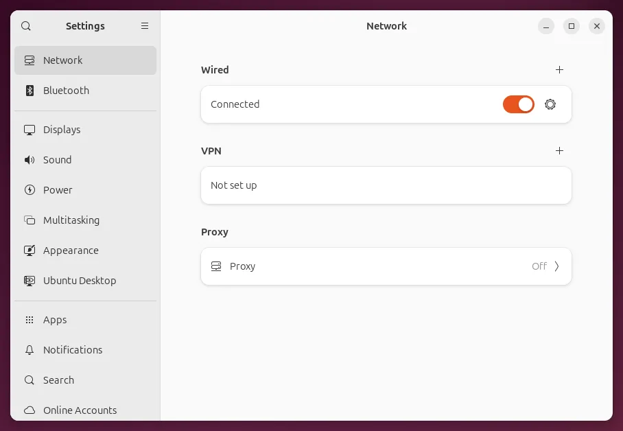 Settings, Network, with the + next to VPN
