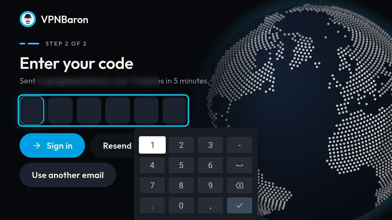 Enter your code, with the six code boxes highlighted