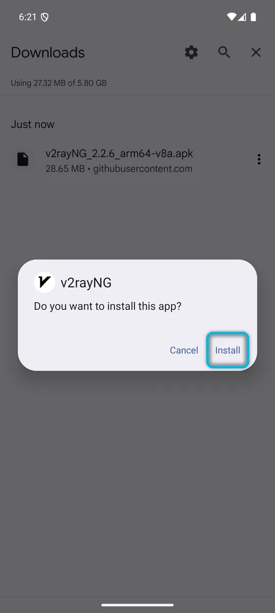 Do you want to install this app? with Install highlighted
