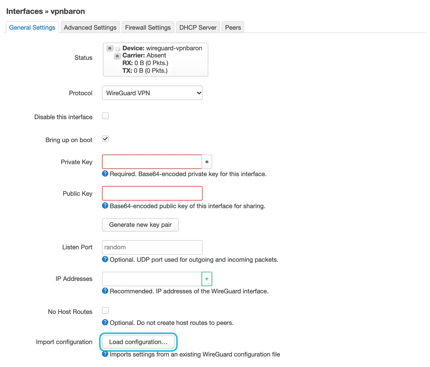 The new interface's General Settings, with Load configuration… highlighted
