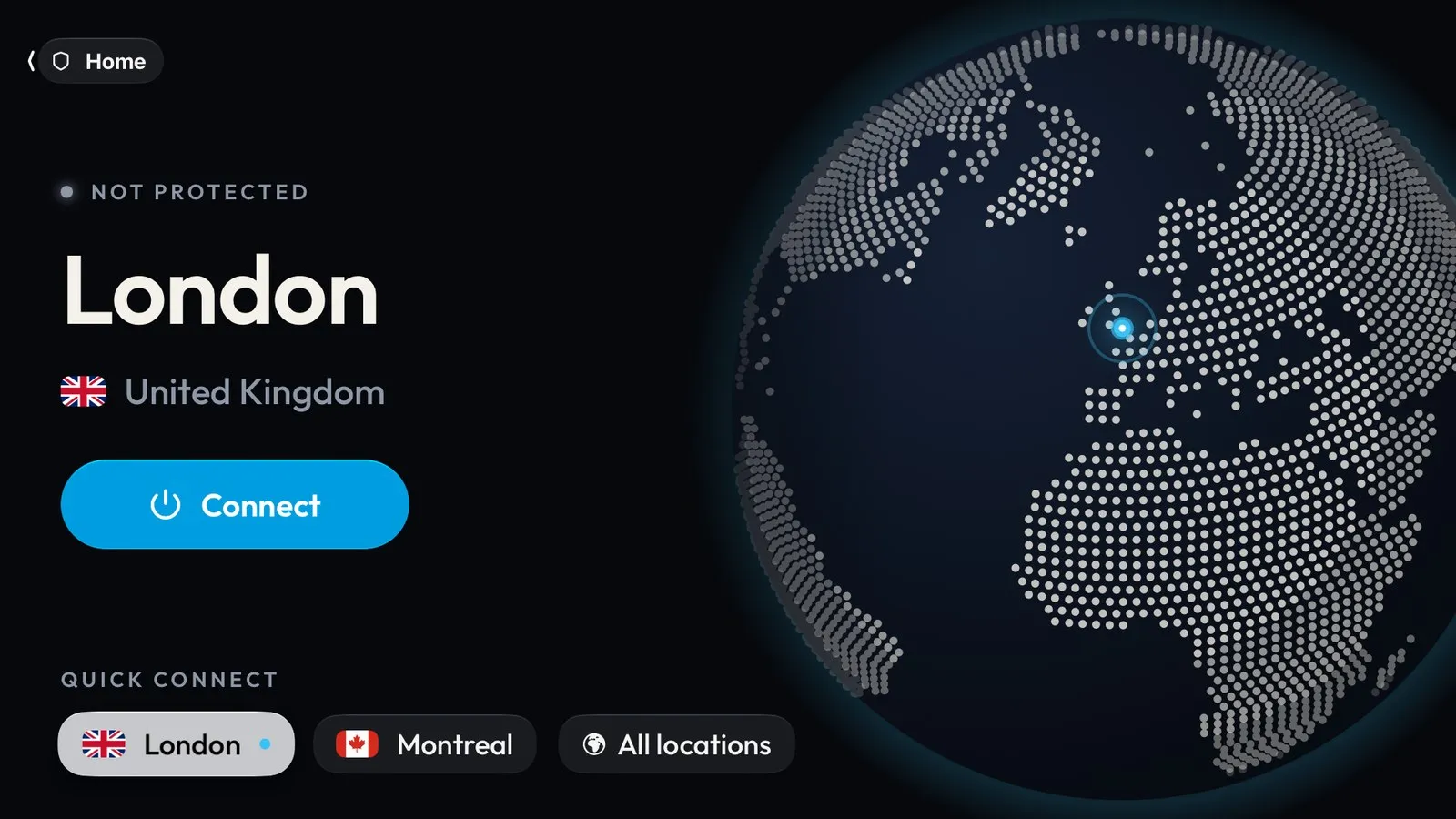 Quick Connect, with London selected