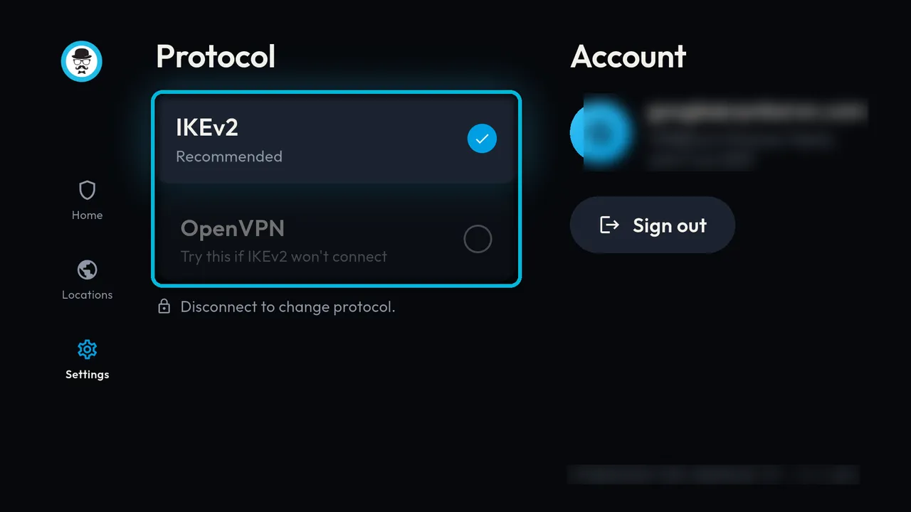 Settings, with the IKEv2 and OpenVPN options highlighted