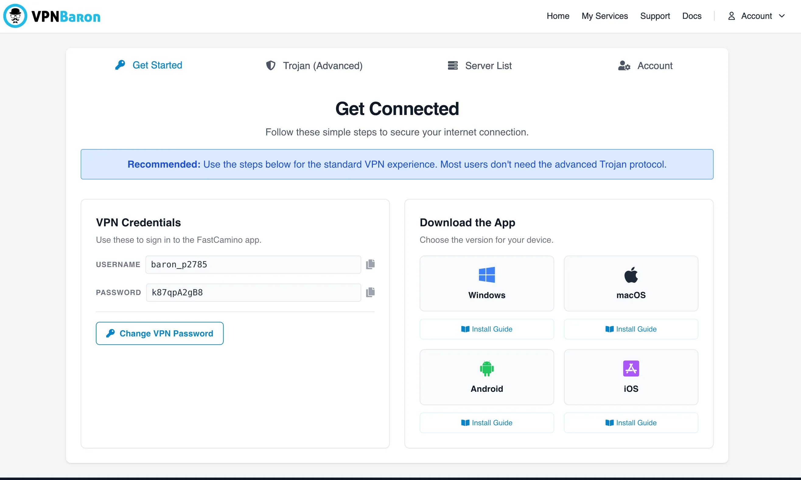 Client area showing successful redemption