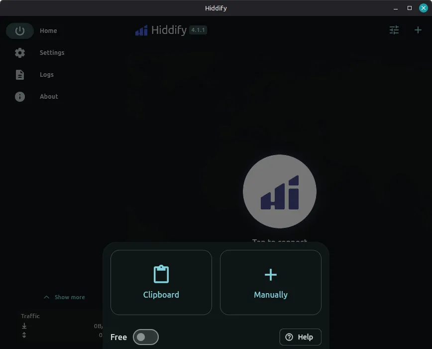 Hiddify import menu showing Clipboard and Manually options