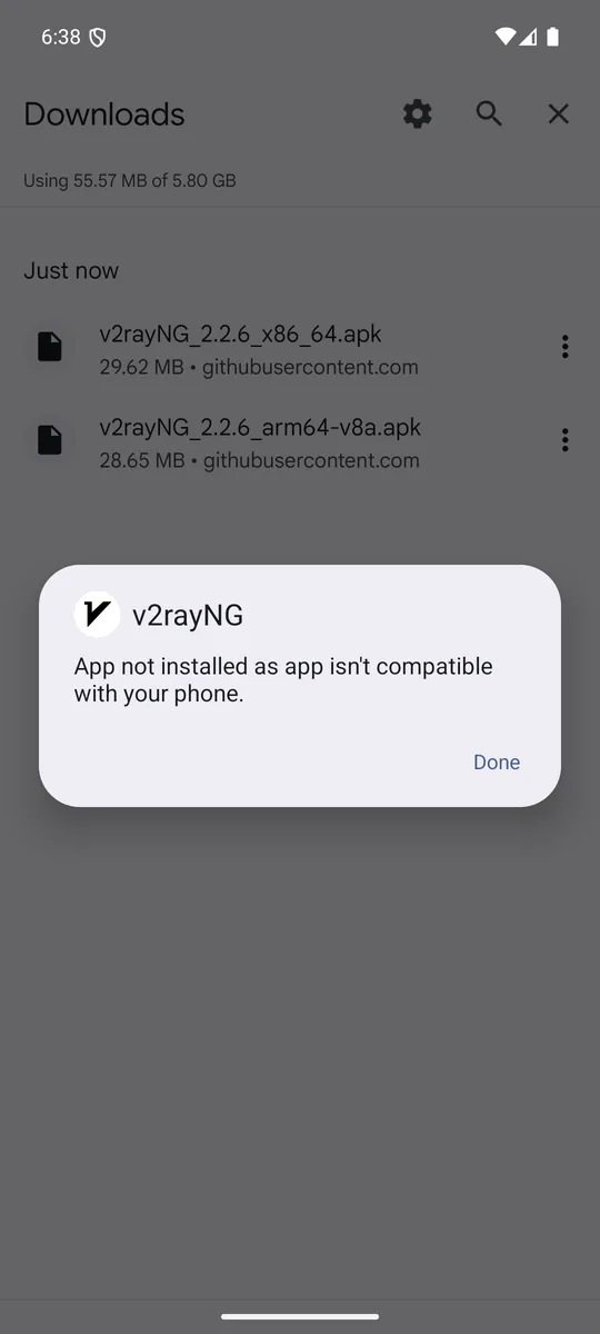 Android's message: App not installed as app isn't compatible with your phone
