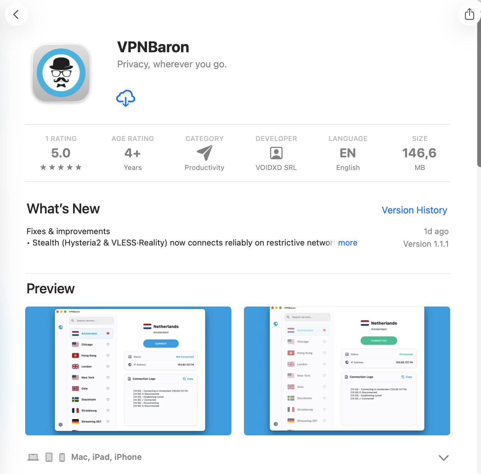 VPNBaron on the Mac App Store