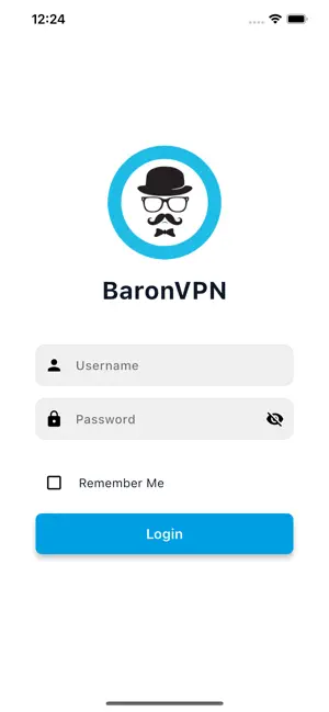 BaronVPN iOS Login Screen