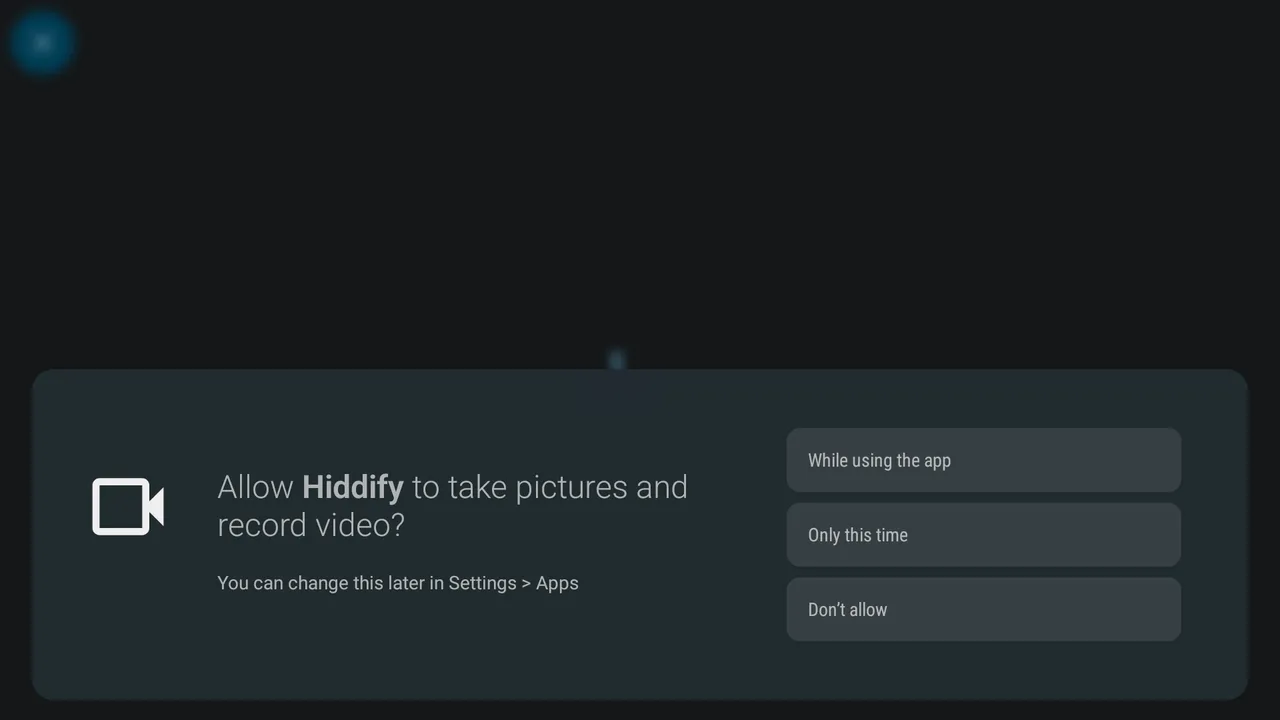 Hiddify asking for camera access after choosing Scan QR
