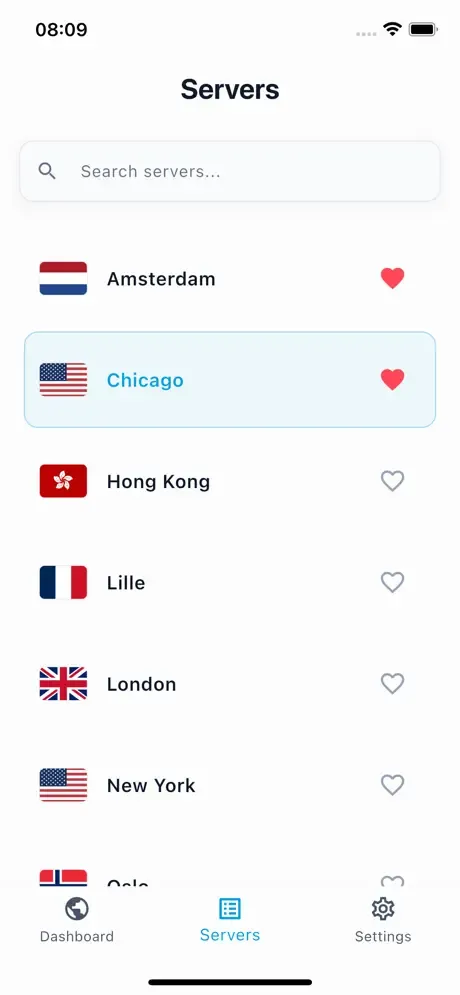 VPNBaron iOS app server list