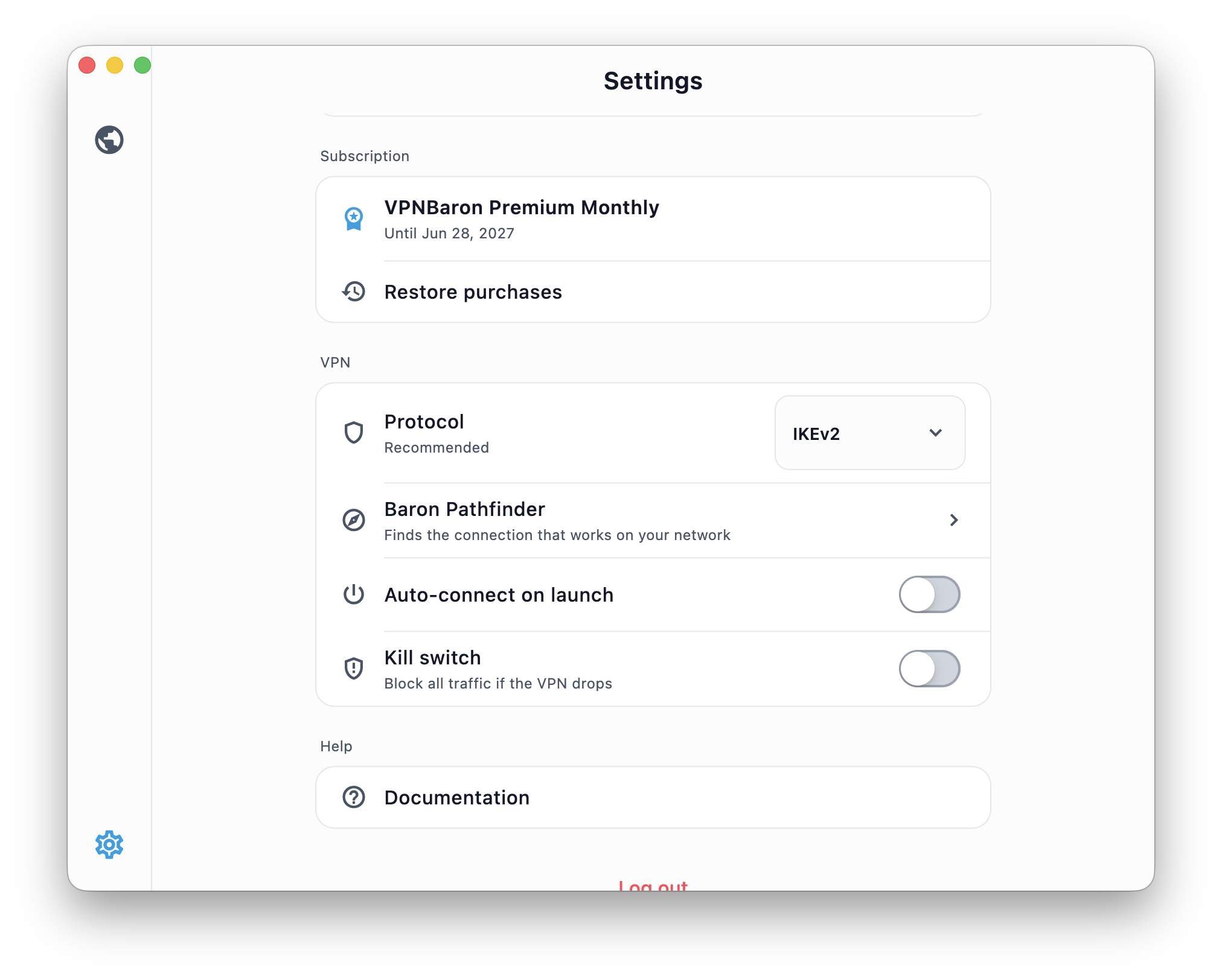 VPNBaron settings