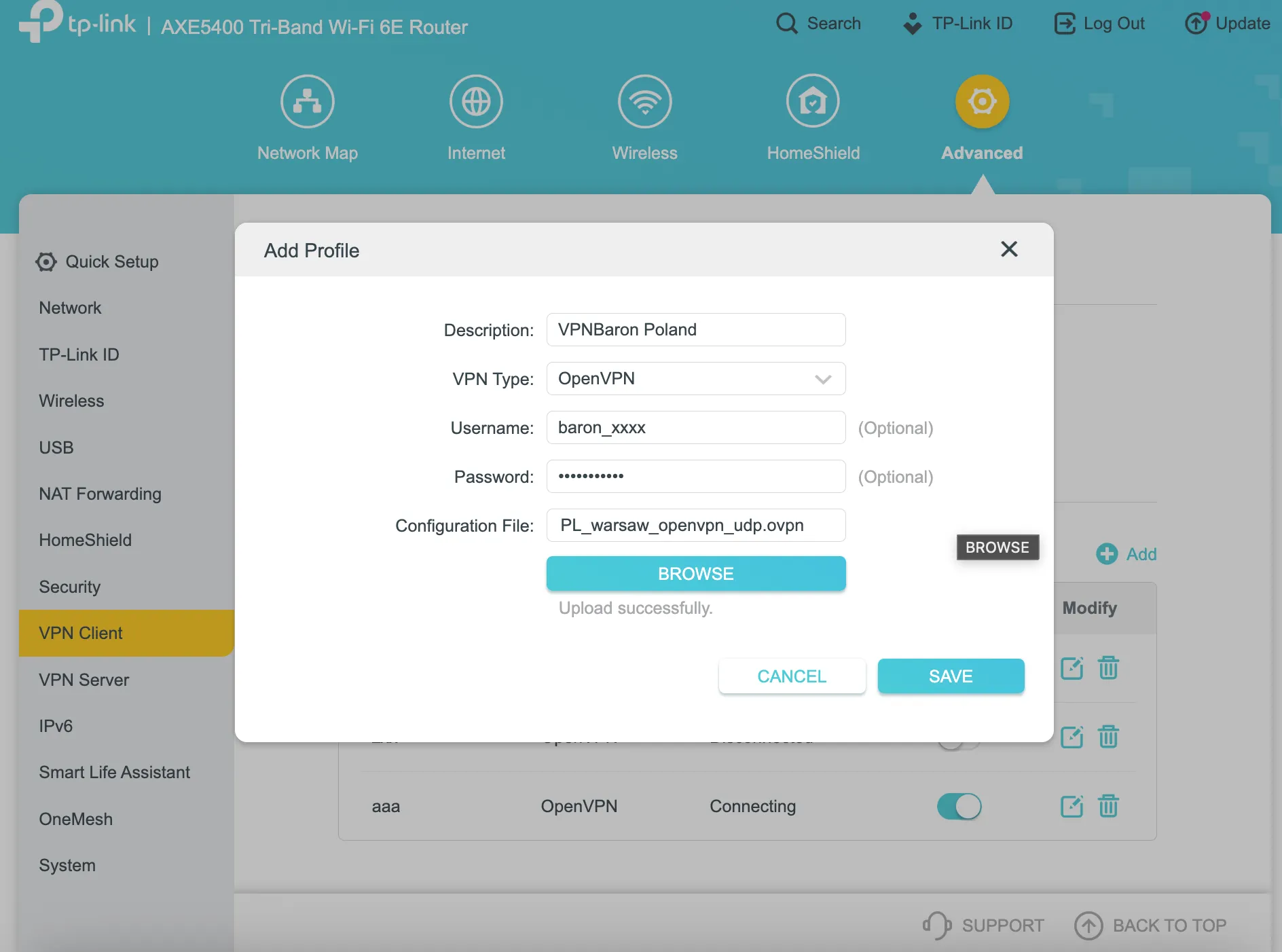 TP-Link Add Profile dialog