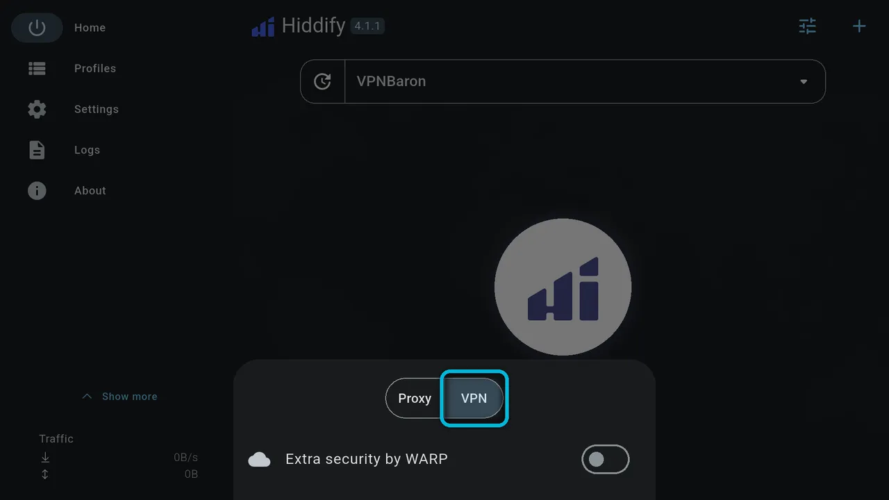 Quick settings with VPN selected