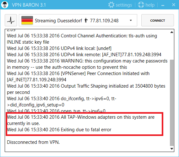 VPNBaron Tap windows adapter