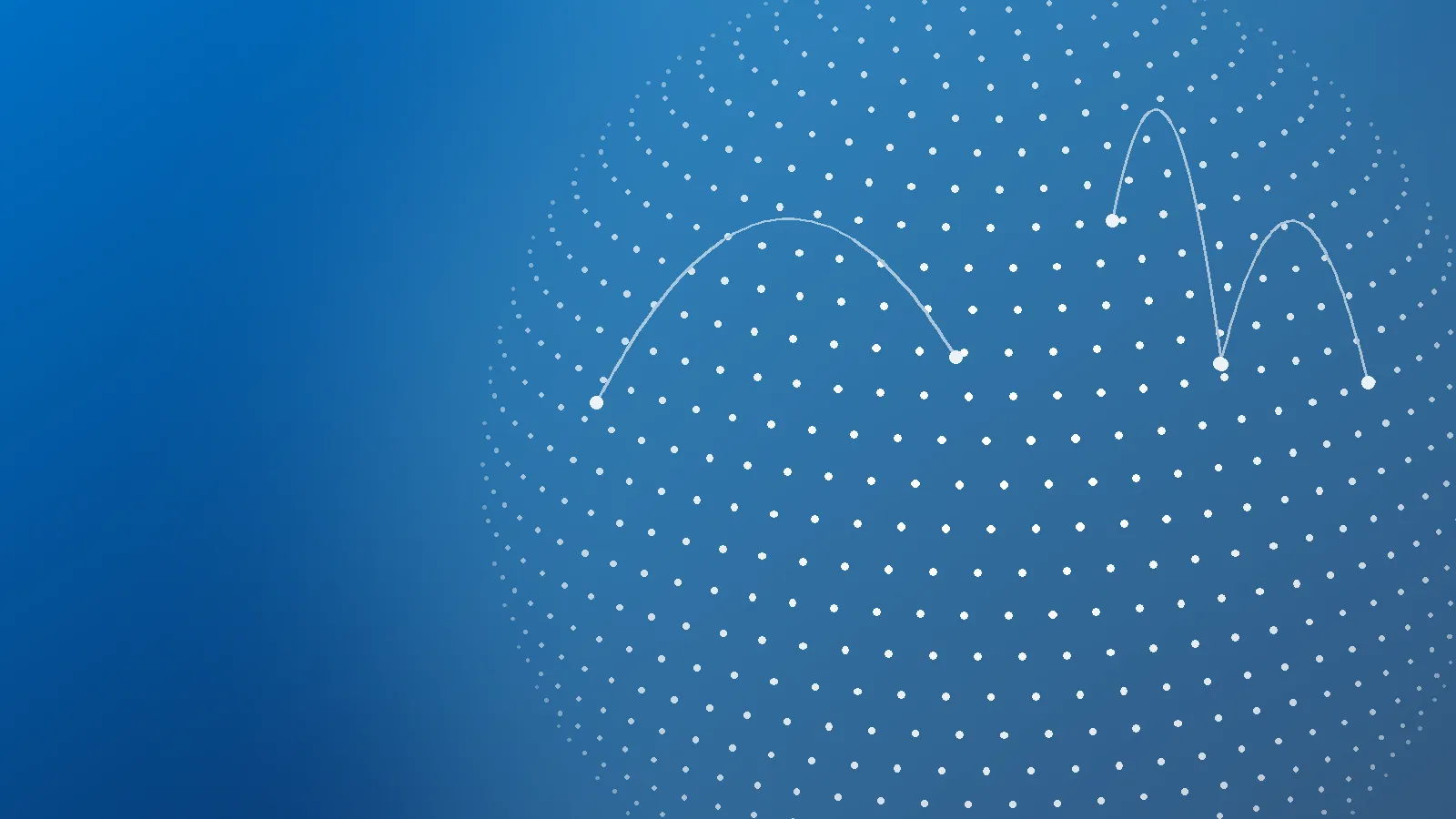 A dotted globe in deep blue, with connections arcing between points on it