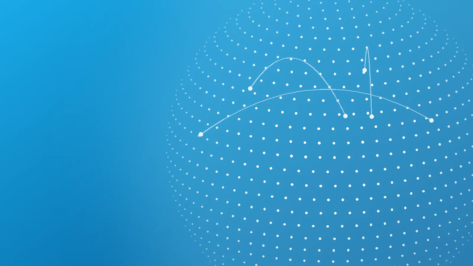 A dotted globe in light blue, with connections arcing between points on it